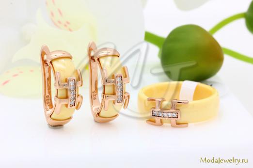 Серьги и кольцо керамика желтая CNS21903