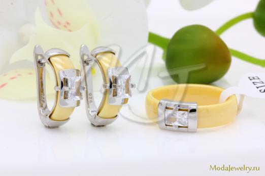Серьги и кольцо керамика желтая CNS21911