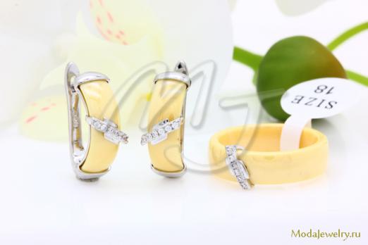 Серьги и кольцо желтая керамика CNS21918