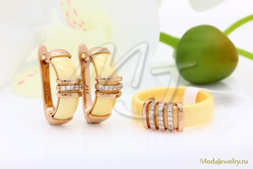 Серьги и кольцо керамика желтая CNS21926