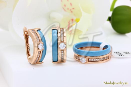 Серьги и кольцо голубая керамика CNS21937