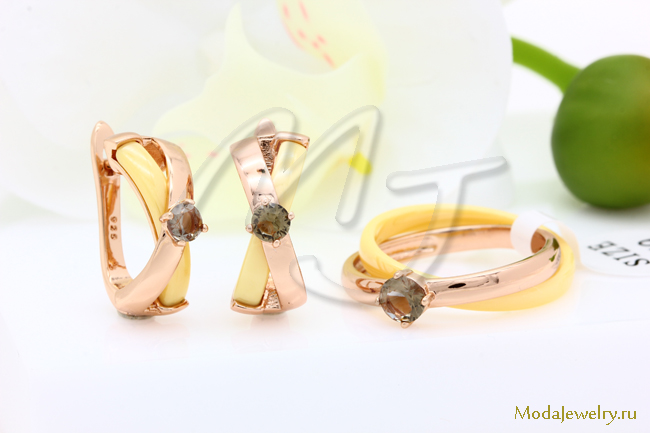 Серьги и кольцо керамика желтая султанит CNS21939