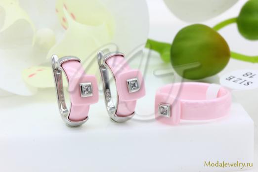 Серьги и кольцо розовая керамика CNS23485