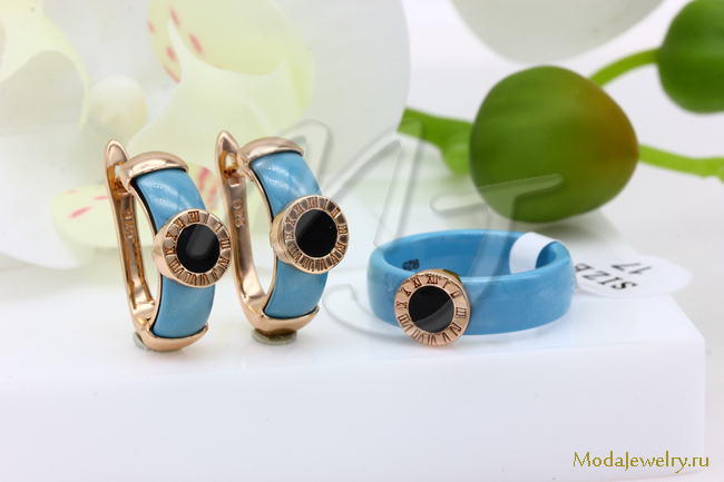 Серьги и кольцо керамика голубая CNS23501
