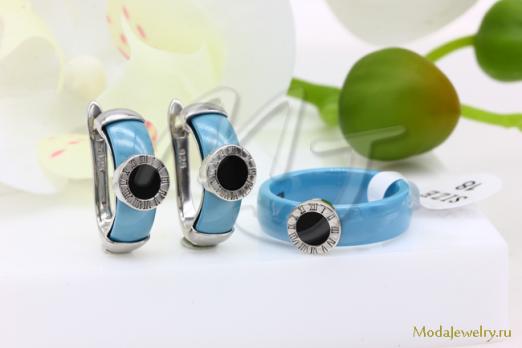 Серьги и кольцо керамика голубая CNS23501