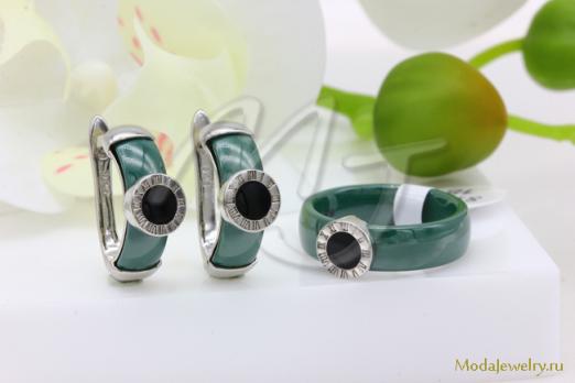 Серьги и кольцо керамика зеленая CNS23503