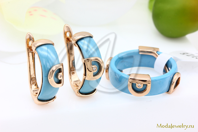 Серьги и кольцо керамика голубая CNS26079