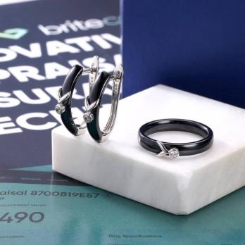Серьги и кольцо черная керамика CN26998