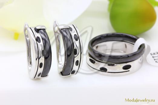 Серьги и кольцо черная керамика CN29097