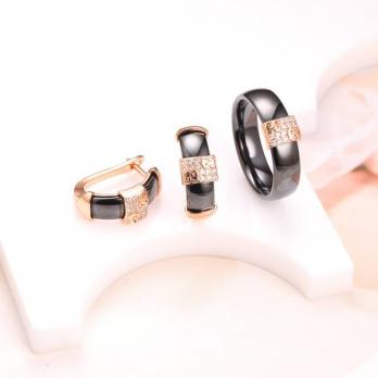 Серьги и кольцо керамика черная CN29160