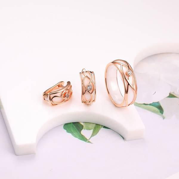 Серьги и кольцо белая керамика CN29701