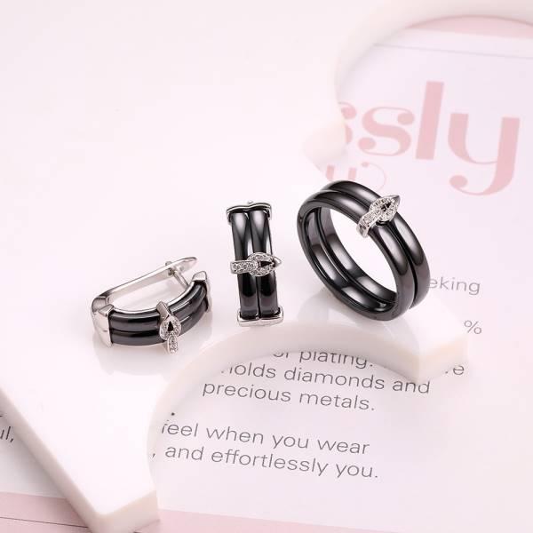 Серьги и кольцо керамика черная CN30880