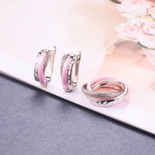 Серьги и кольцо розовая керамика CN31051