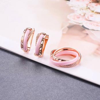 Серьги и кольцо розовая керамика CN31051