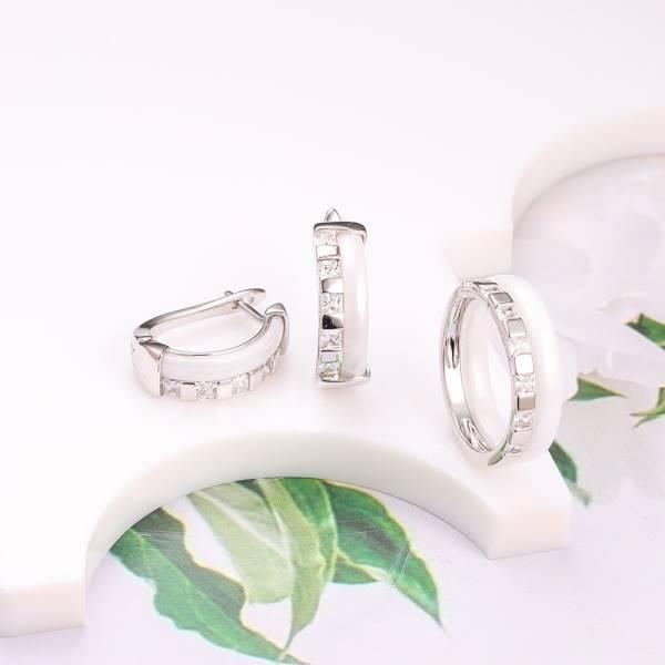 Серьги и кольцо белая керамика CN31473