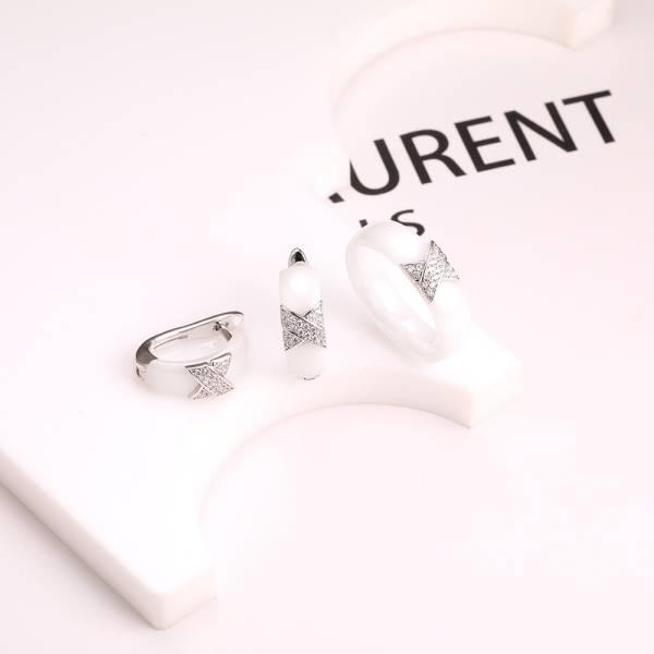 Серьги и кольцо белая керамика CN33155