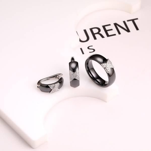 Серьги и кольцо черная керамика CN33156