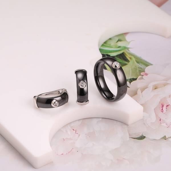 Серьги и кольцо черная керамика CN33158